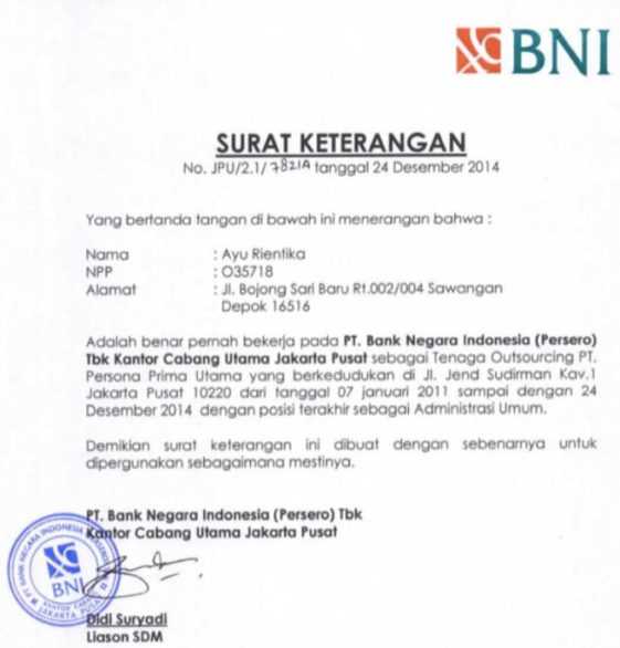  5 Contoh Surat Keterangan Kerja Perusahaan dengan Struktur yang Tepat! Bildidee 